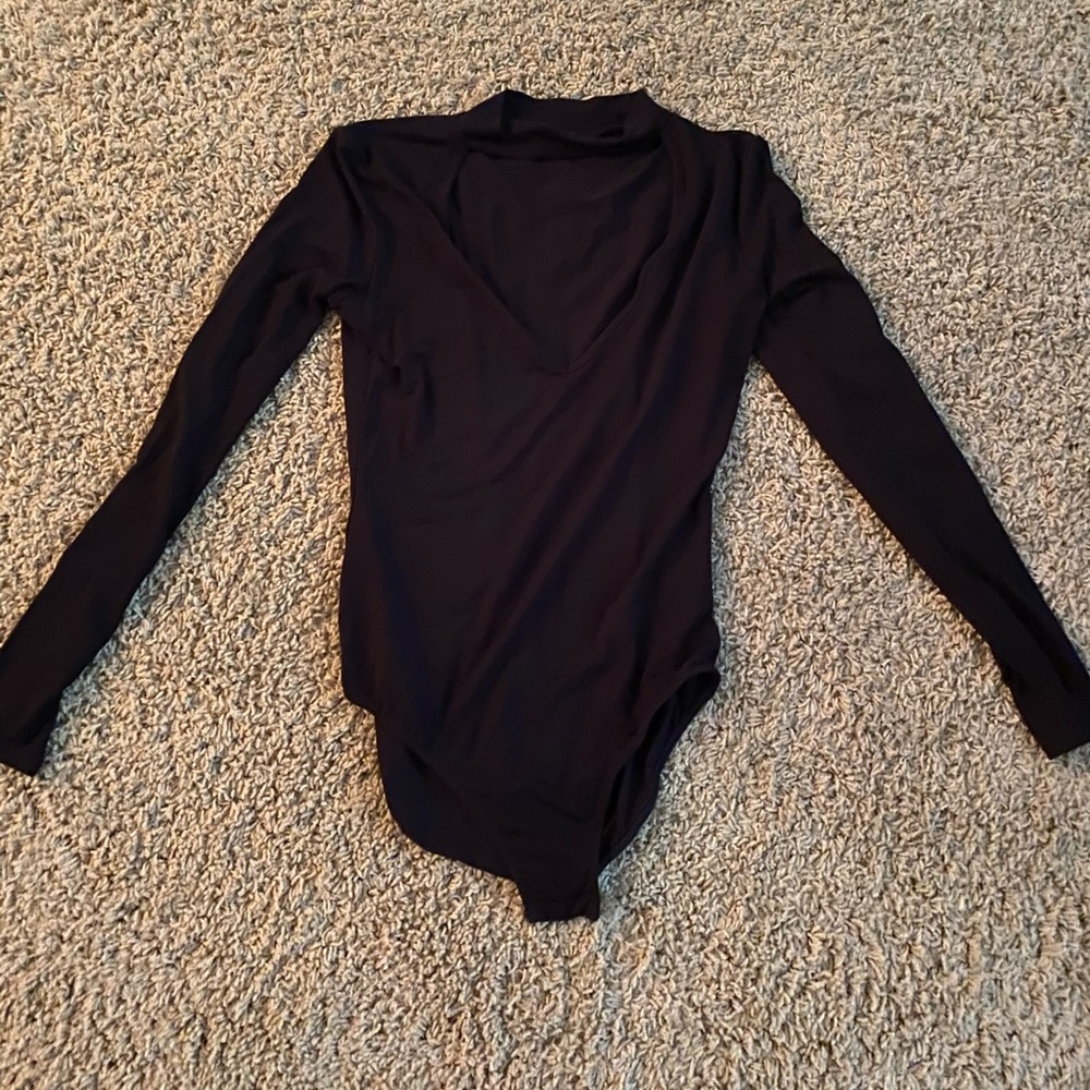 Long sleeve deep cut black bodysuit